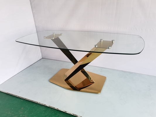 Casamento importado ouro base metálica vidro espelhado mesa de jantar com cristal