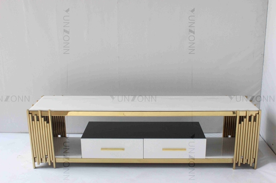 Branco da sala de visitas e parte superior do mármore da tabela de console da tevê do ouro de aço inoxidável com gavetas