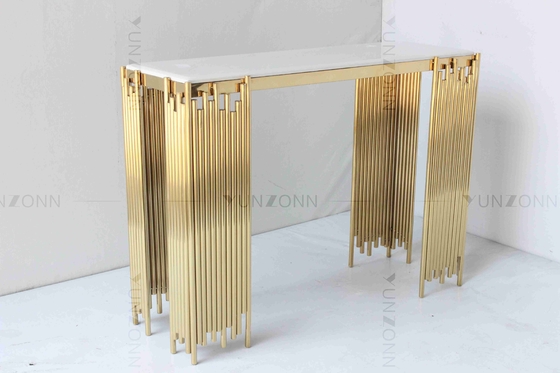 Mobília luxuosa moderna tubular branca e do ouro de console da tabela de parede do armário da prateleira