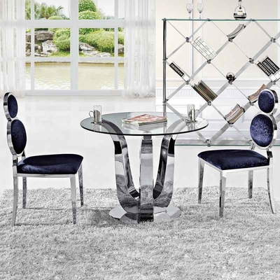 Mesa de jantar superior de vidro moderna luxuosa de prata das mesas de jantar D150XH75 do encanto antigo