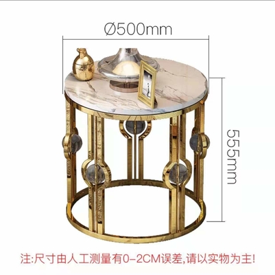 O ouro chapeou o metal luxuoso Crystal Ball Round Corner Table da luz lateral de mármore de aço inoxidável da tabela