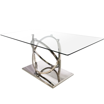 Mesa de jantar de prata luxuosa do metal com vidro claro para a sala de jantar