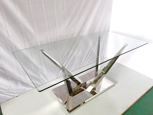 Mesa de jantar de vidro com as 6 mesas de jantar de pedra do mármore de aço inoxidável das cadeiras