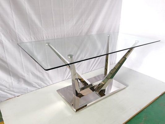 Mesa de jantar de vidro com as 6 mesas de jantar de pedra do mármore de aço inoxidável das cadeiras