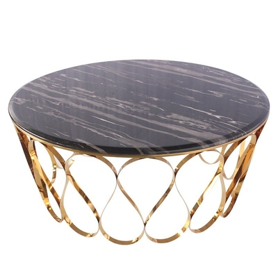 Mesa redonda de aço inoxidável de 40 cm de altura com superfície de vidro de mármore