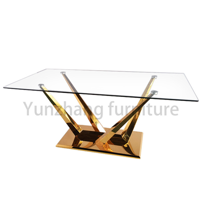 Mobília moderna do hotel com a mesa de jantar de aço do ouro Tabletop de vidro