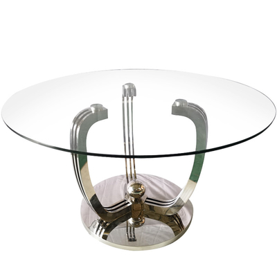 Mesa de jantar redonda superior de vidro moderada com base 201 de prata de aço inoxidável