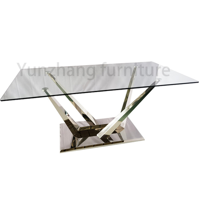 Mesa de jantar sofisticada de vidro moderada lustrosa das mesas de jantar modernas luxuosas de prata da cor