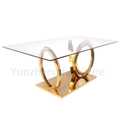Tabela de jantar modelo de luxo com base em ouro vidro transparente