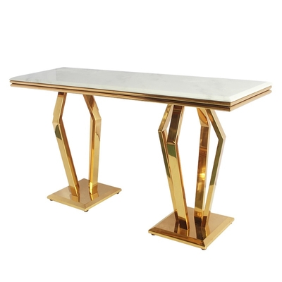 Forma retangular das mesas de jantar modernas luxuosas lustrosas de prata do ouro