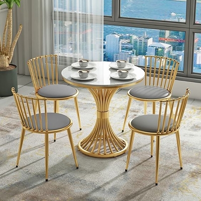 Cadeiras de café de luxo de alta qualidade Cadeira de café de couro de aço inoxidável PU de luxo