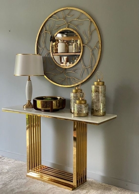 Mesa de entrada de metal Consola de corredor Multipurpose Top de mármore de ouro ornamentado