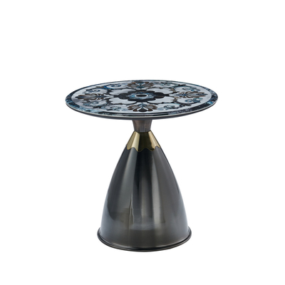Moderno luz luxo sala de estar redonda mármore preto olhar vidro topo base de metal mesas de canto mesa lateral