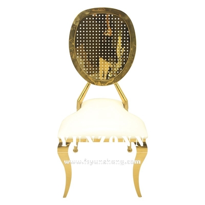 Luxo Quadro de aço inoxidável dourado Cadeira de convidados Trono Hotel Refeição Tecido Cadeira de casamento