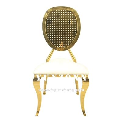 Luxo Quadro de aço inoxidável dourado Cadeira de convidados Trono Hotel Refeição Tecido Cadeira de casamento