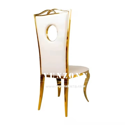 Cadeira de jantar dourada em aço inoxidável, couro PU branco de luxo, cadeira de casamento para eventos de festa de hotel