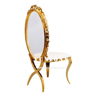 Cadeira de jantar dourada com encosto de girassol em acrílico chique, empilhável, em aço inoxidável, para casamento, hotel, banquete e festa