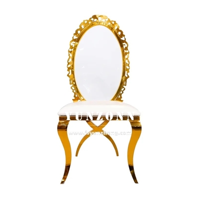 Cadeira de jantar dourada com encosto de girassol em acrílico chique, empilhável, em aço inoxidável, para casamento, hotel, banquete e festa