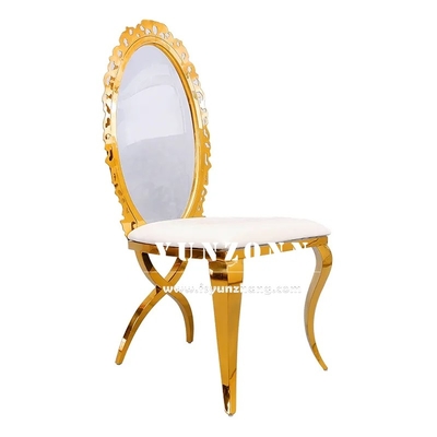 Cadeira de jantar dourada com encosto de girassol em acrílico chique, empilhável, em aço inoxidável, para casamento, hotel, banquete e festa