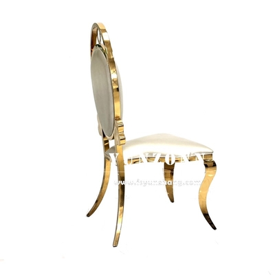 Cadeira de evento de aço inoxidável dourado Cadeira de banquete barata de couro branco