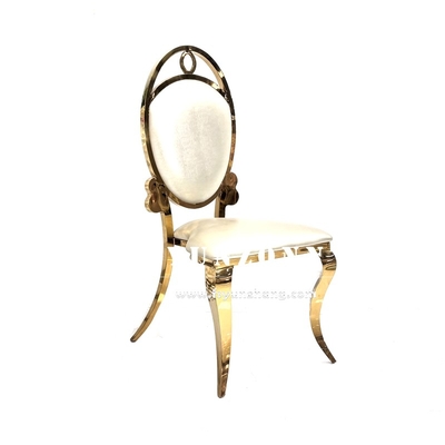Cadeira de evento de aço inoxidável dourado Cadeira de banquete barata de couro branco