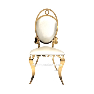 Cadeira de evento de aço inoxidável dourado Cadeira de banquete barata de couro branco
