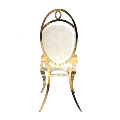 Cadeira de evento de aço inoxidável dourado Cadeira de banquete barata de couro branco