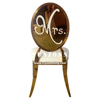 Cadeira de Banquete de Casamento Redonda em Aço Inoxidável Dourado de Luxo para Noivos Sr. e Sra.