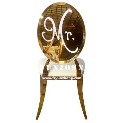 Cadeira de Banquete de Casamento Redonda em Aço Inoxidável Dourado de Luxo para Noivos Sr. e Sra.
