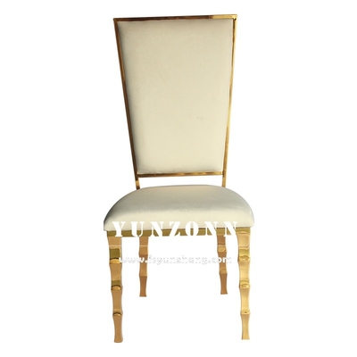 Cadeira de banquete de hotel de forma de bambu única Cadeira de casamento de aço inoxidável de ouro para aluguel de festas