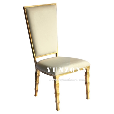 Cadeira de banquete de hotel de forma de bambu única Cadeira de casamento de aço inoxidável de ouro para aluguel de festas