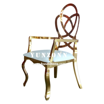 Mobiliário de casamento elegante Rosa esculpida para trás Cadeira de restaurante de hotel Cadeira de banquete de ouro de aço inoxidável