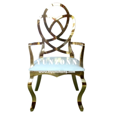Mobiliário de casamento elegante Rosa esculpida para trás Cadeira de restaurante de hotel Cadeira de banquete de ouro de aço inoxidável