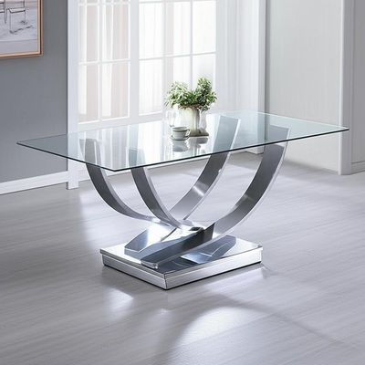 Mesa de jantar sofisticada de vidro moderada lustrosa das mesas de jantar modernas luxuosas de prata da cor