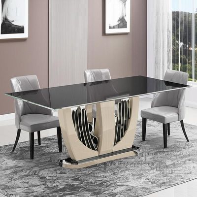 Mesas de jantar modernas luxuosas elegantes com revestimento lustroso superior de vidro