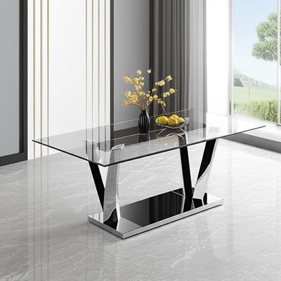 6 mesas de jantar modernas luxuosas dos assentos com pés de aço de vidro moderados para 8 pessoas