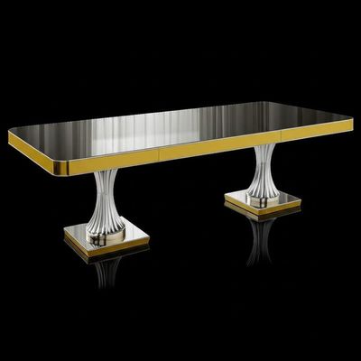Forma retangular das mesas de jantar modernas luxuosas lustrosas de prata do ouro
