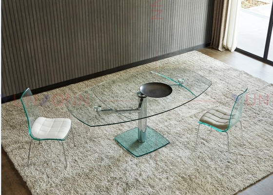 Mesa de jantar multifuncional flexível telescópica com parte superior de vidro de duas folhas
