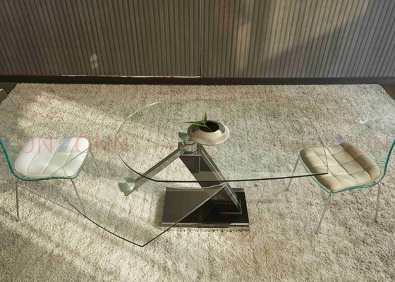 Mesa de jantar multifuncional flexível telescópica com parte superior de vidro de duas folhas