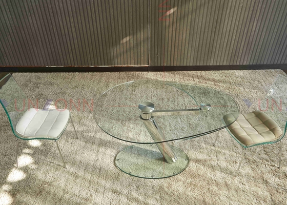 Mesa de jantar multifuncional flexível telescópica com parte superior de vidro de duas folhas