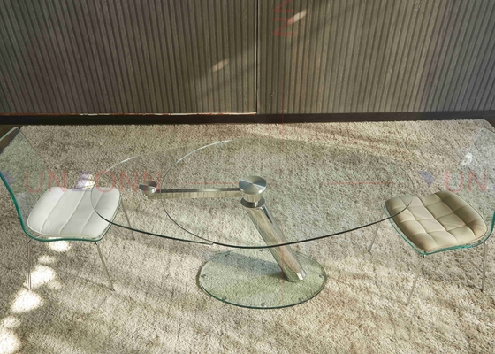 Mesa de jantar multifuncional flexível telescópica com parte superior de vidro de duas folhas