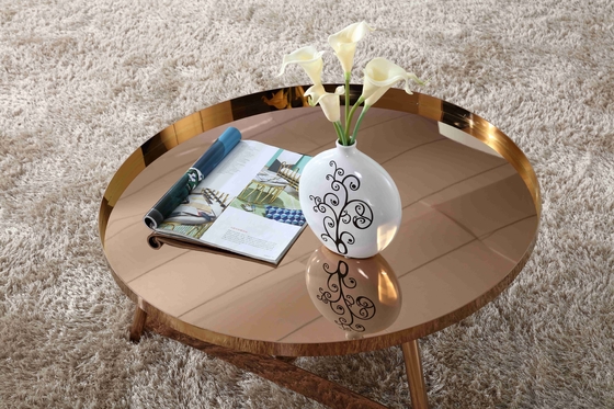 Mesa de centro de brilho de aço inoxidável interior em volta de Rose Gold Living Room Furniture
