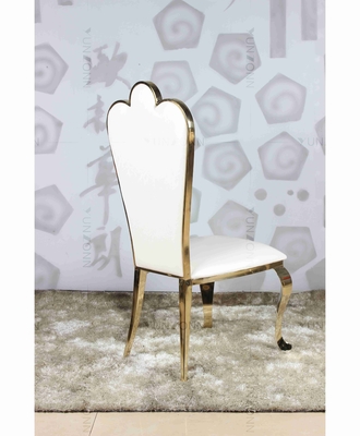 Cadeiras de banquete em PU branco, de venda por grosso, cadeira de ouro de aço inoxidável para casamento