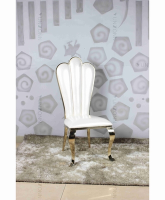 Cadeiras de banquete em PU branco, de venda por grosso, cadeira de ouro de aço inoxidável para casamento