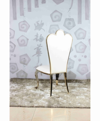 Cadeiras de banquete em PU branco, de venda por grosso, cadeira de ouro de aço inoxidável para casamento