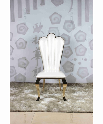 Cadeiras de banquete em PU branco, de venda por grosso, cadeira de ouro de aço inoxidável para casamento