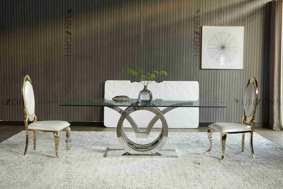 As gaivotas projetam a mesa de jantar de vidro moderna luxuosa da parte superior ajustaram a prata de aço inoxidável do quadro baixo de 4 Seater