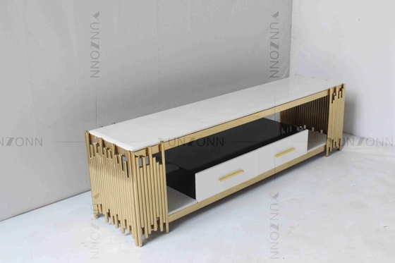 Branco da sala de visitas e parte superior do mármore da tabela de console da tevê do ouro de aço inoxidável com gavetas