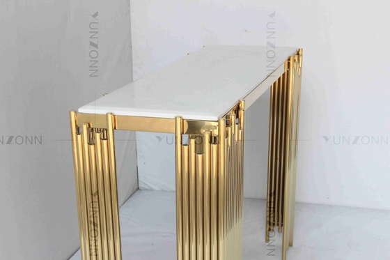 Mobília luxuosa moderna tubular branca e do ouro de console da tabela de parede do armário da prateleira