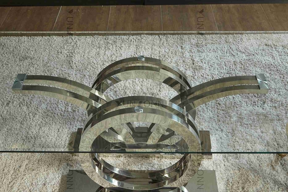 As gaivotas projetam a mesa de jantar de vidro moderna luxuosa da parte superior ajustaram a prata de aço inoxidável do quadro baixo de 4 Seater
